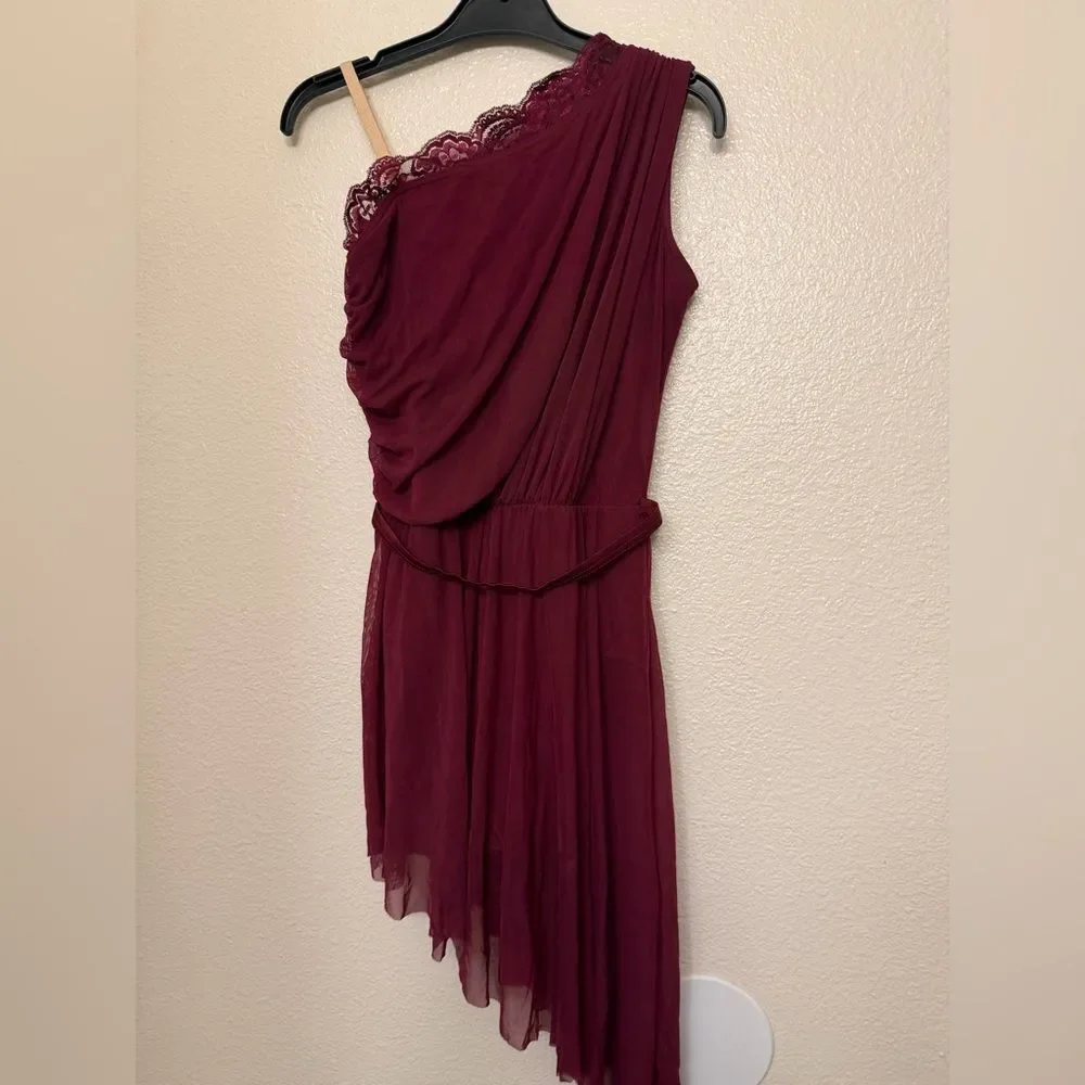 WEISSMAN Dance slip dress lace burgundy red How Will I Know lyrical 12434 SA adl
